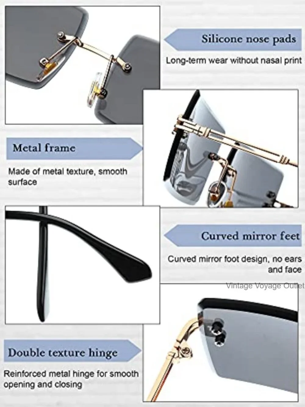 4 Pairs Rimless Rectangle Sunglasses Metal Frame UV Protection